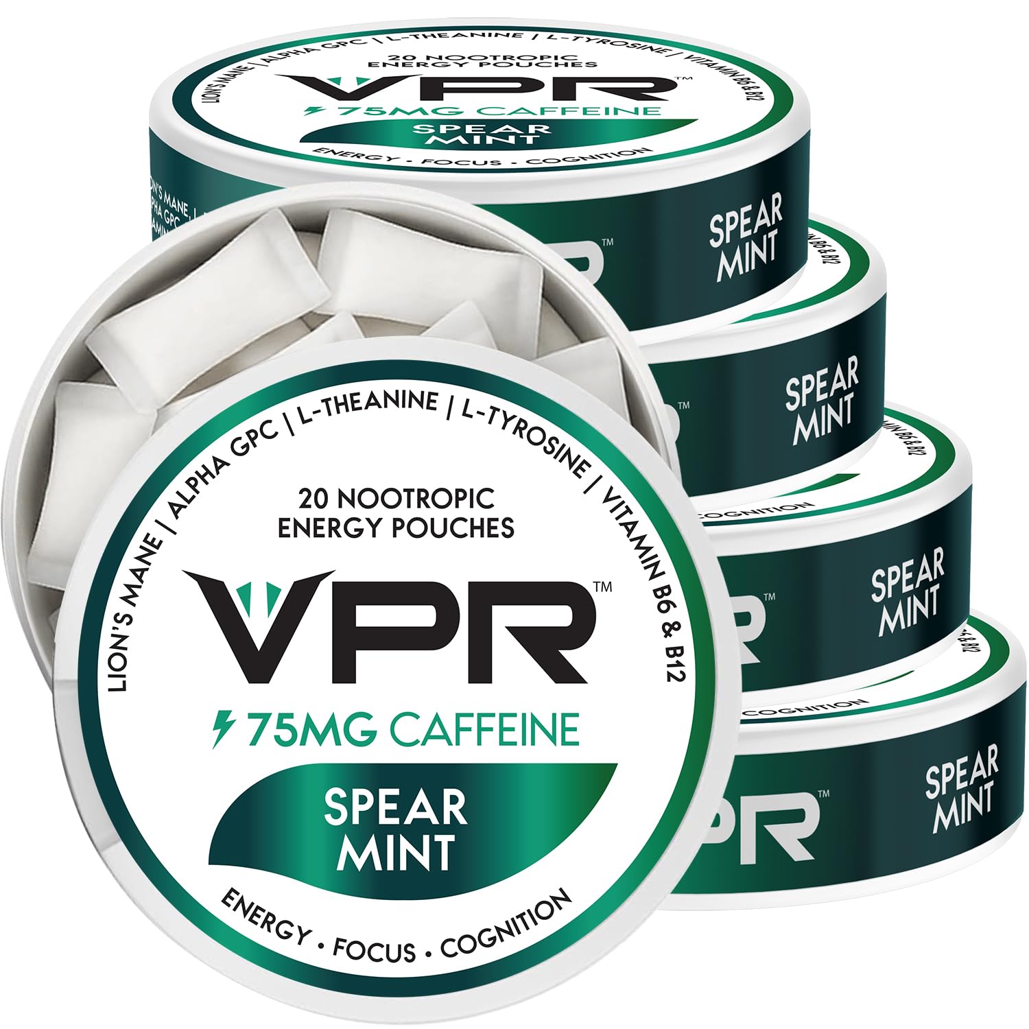 VPR Energy 75mg caffeine pouch pack shot highlighting compact energy on the go