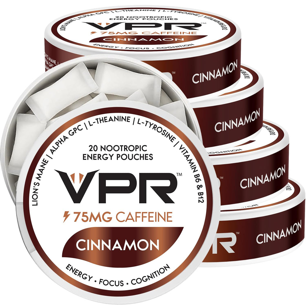 VPR Energy 75mg caffeine pouch close-up for focused energy
