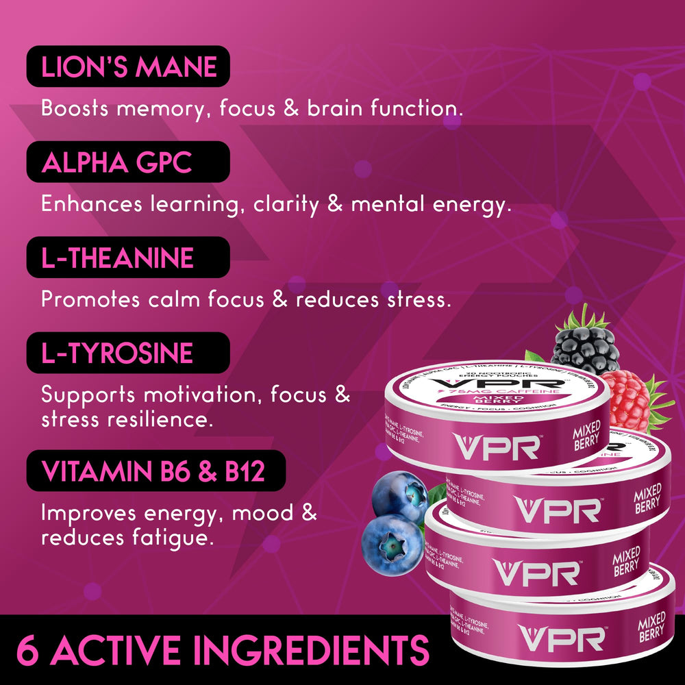 VPR Energy alpha-GPC and Lion’s Mane nootropic blend for sharper thinking.