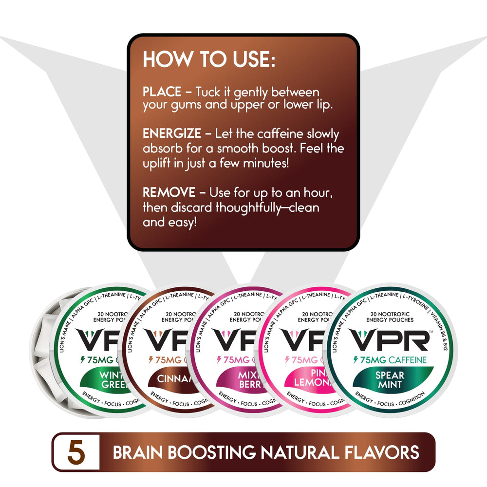 VPR Energy Cinnamon flavor pouch showcasing natural taste