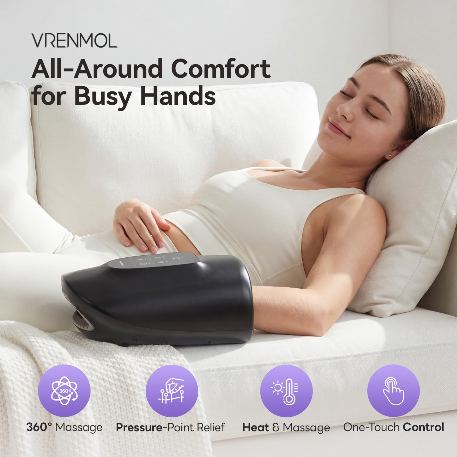 VRENMOL Hand Massager targets pressure points on palm and wrist