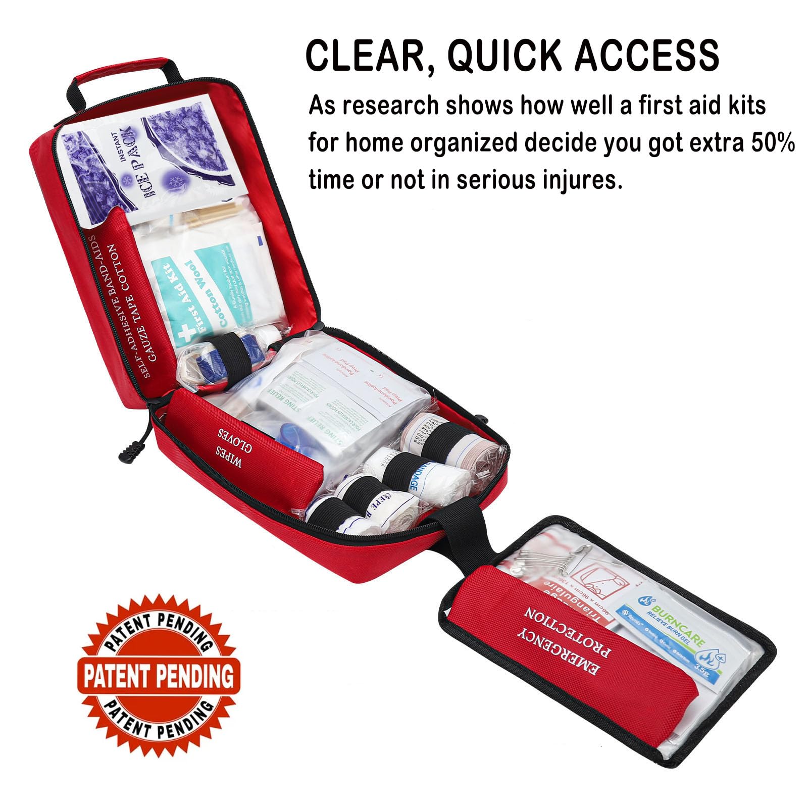 VRIEXSD divided-compartments kit keeps items organized for quick access during emergencies.