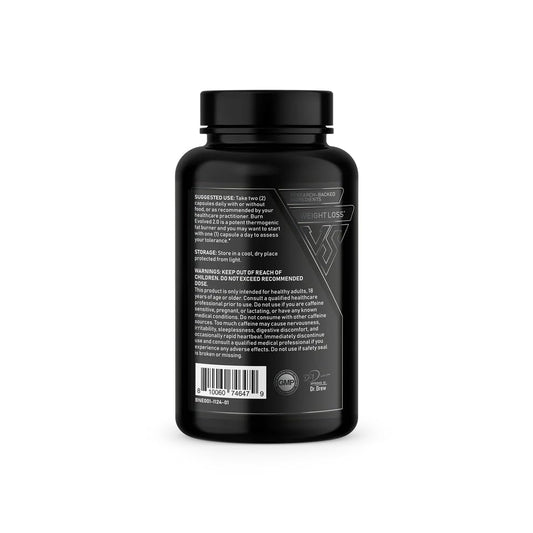 VShred MD Burn Evolved 2.0 bottle label highlighting ingredients for metabolic support