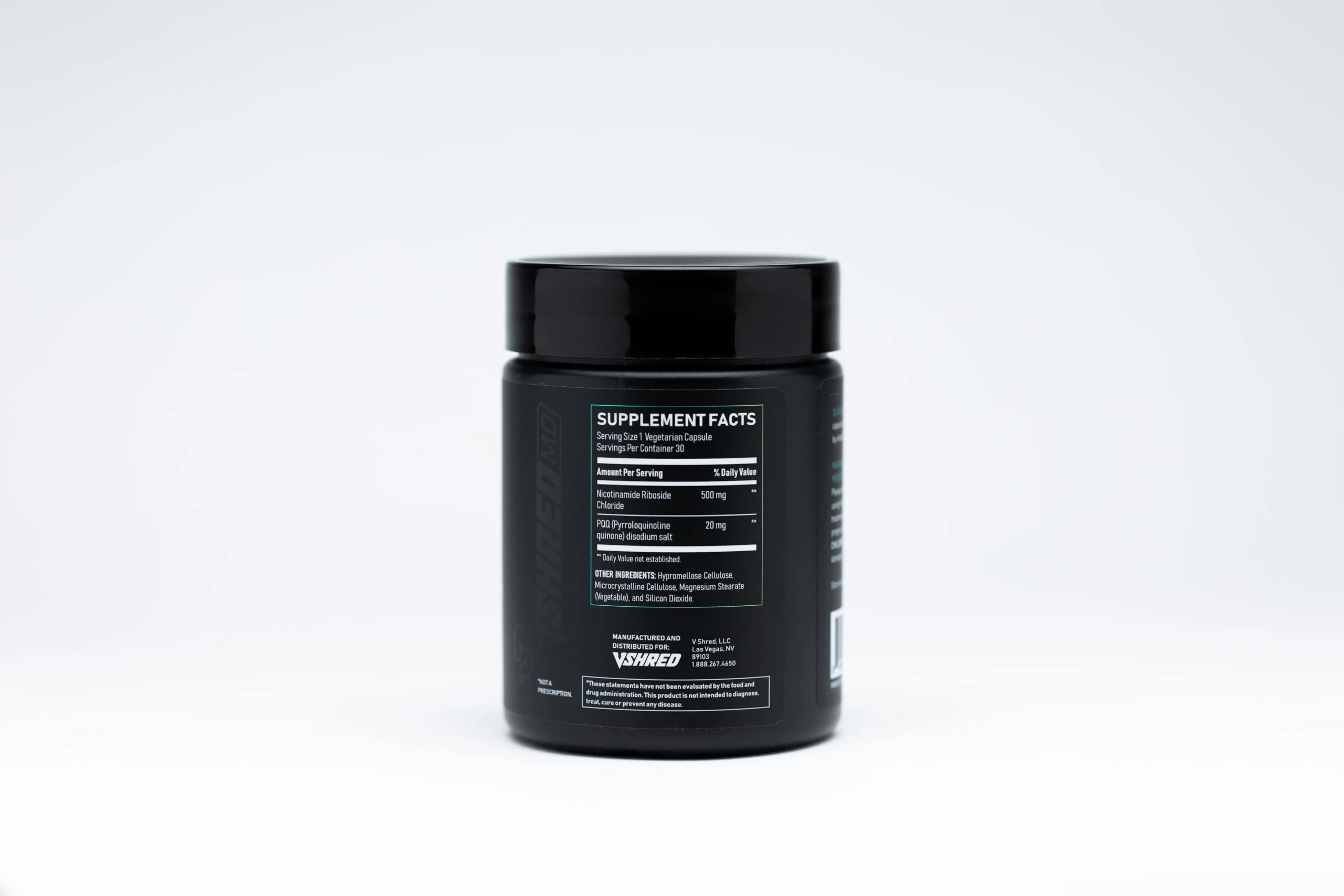 V Shred MD NR Boost label detail emphasizing NAD+ support benefits.