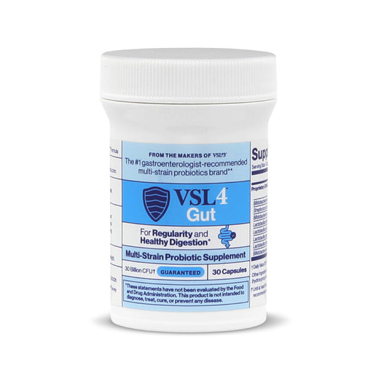 VSL4 Gut capsules showing delayed-release design supports probiotic survival.