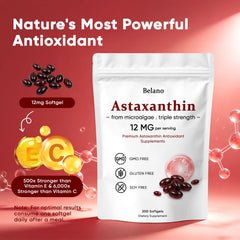 VSXAZ Astaxanthin 12mg softgel closeup emphasizing skin hydration.