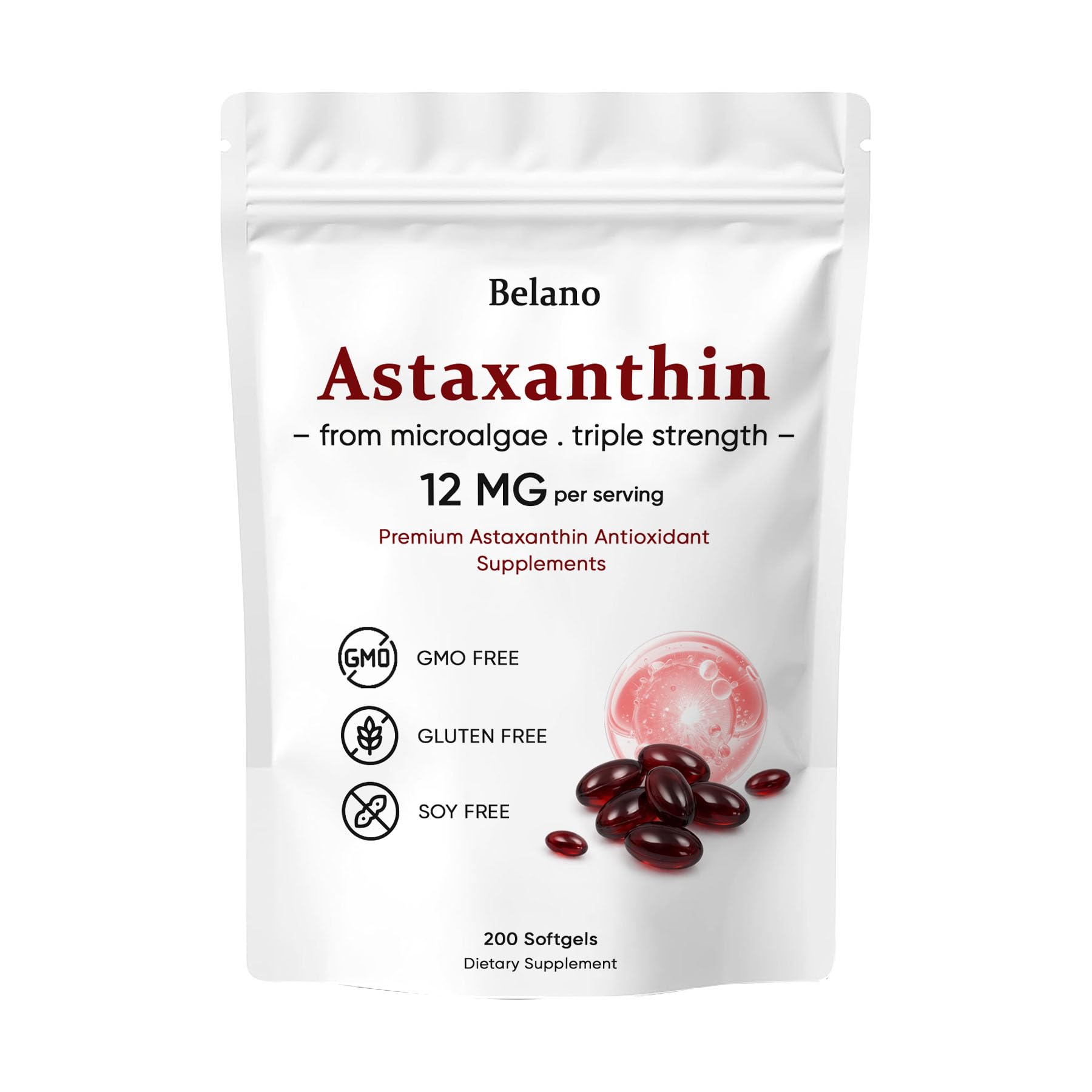 VSXAZ Astaxanthin 12mg softgel bottle for daily antioxidant support.