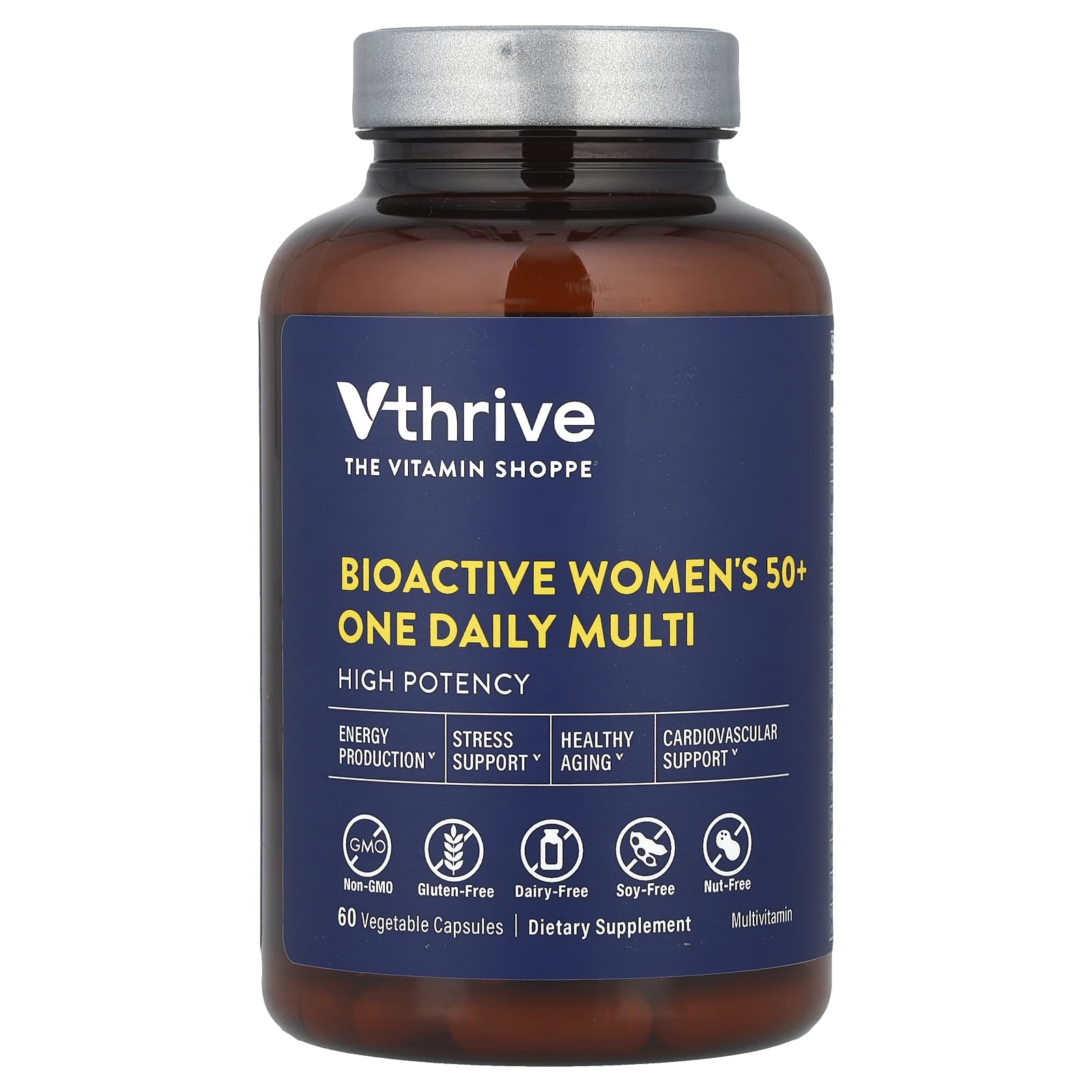 Vthrive Once-Daily Bioactive Multivitamin bottle for women 50+ supports daily wellness.