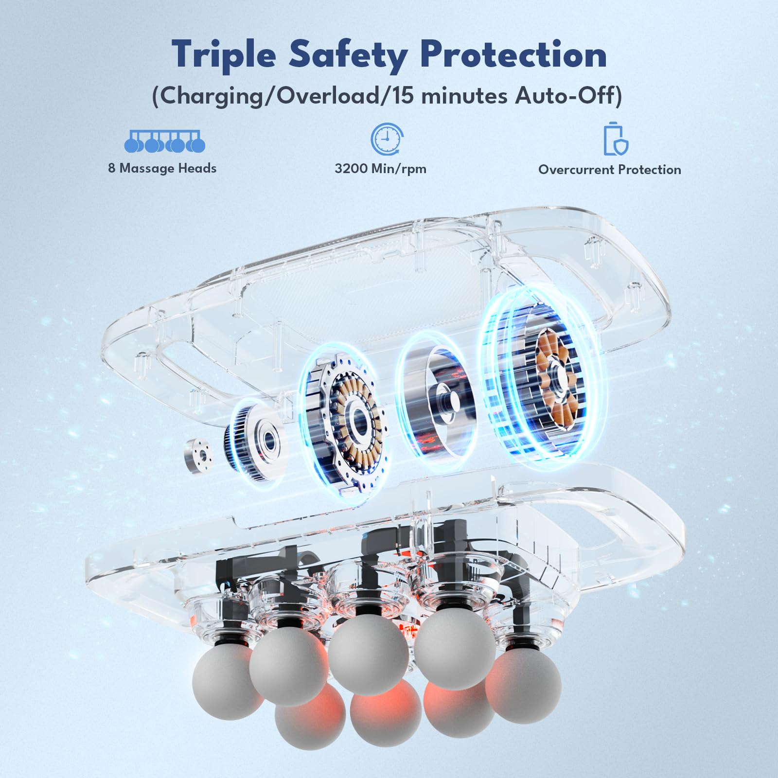 VTT 8-head massage gun charging port for quick recharges.
