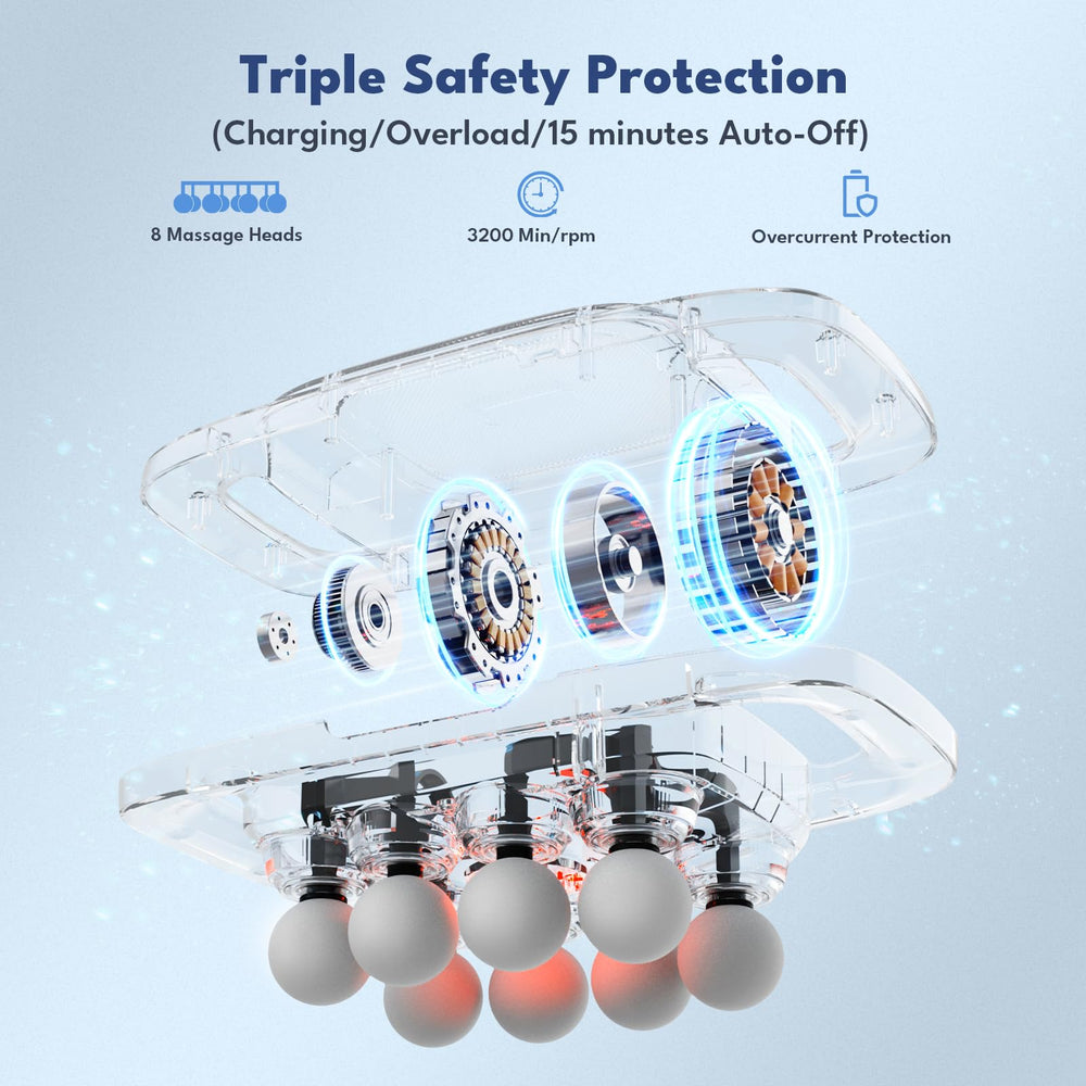 VTT 8-head massage gun charging port for quick recharges.