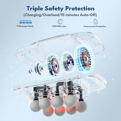 VTT 8-head massage gun charging port for quick recharges.