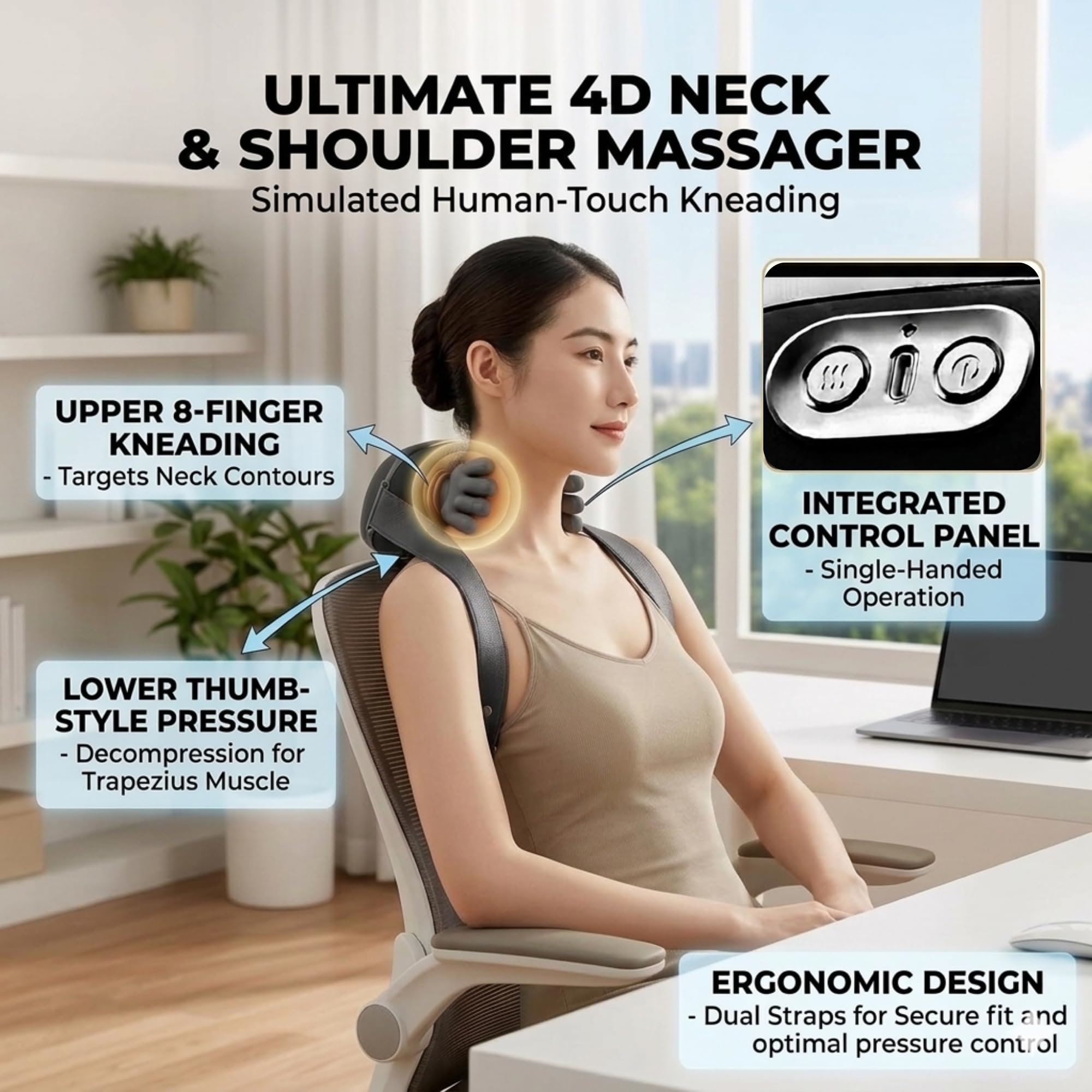 VUITTOX shiatsu neck-back massager demonstrates deep-tissue style relief.