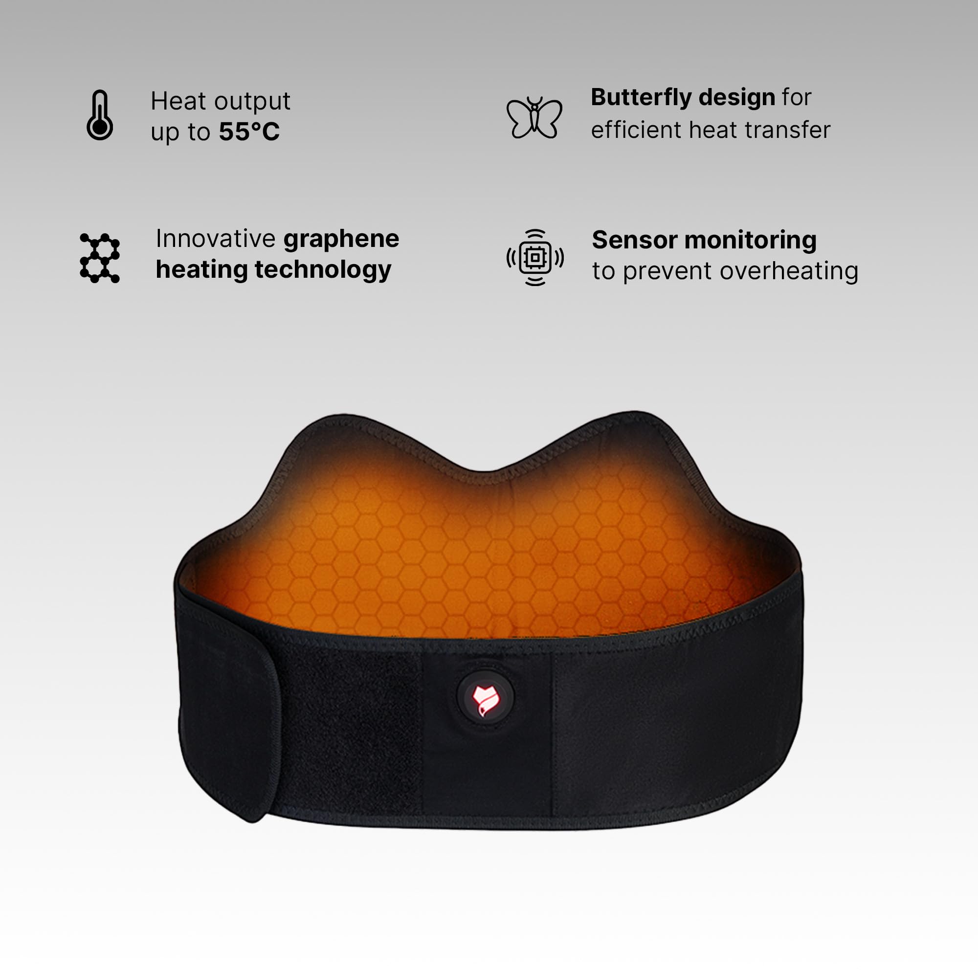 Vulpés HeatBelt Pro 10 butterfly design supports back and pelvis comfortably.
