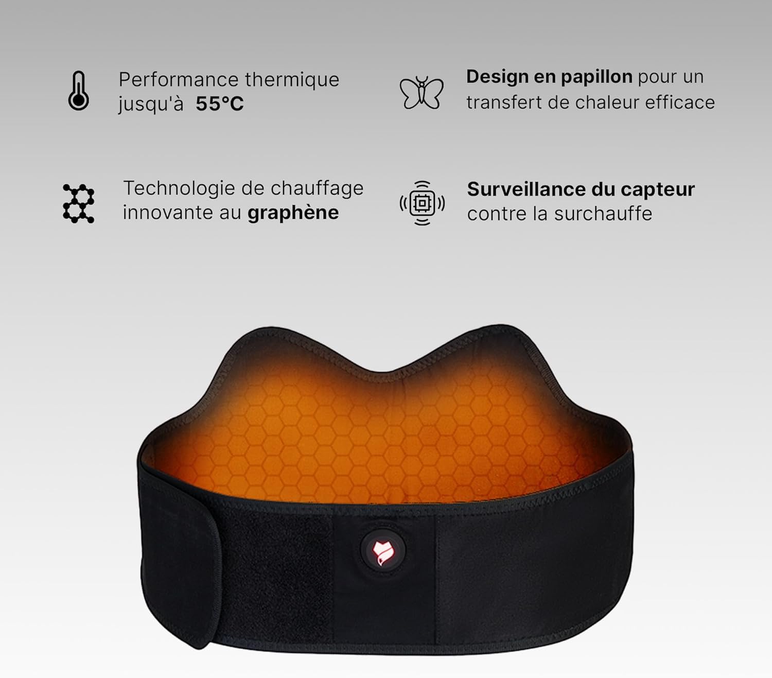 Back coverage view of Vulpés HeatBelt Pro 10 highlighting ergonomic support