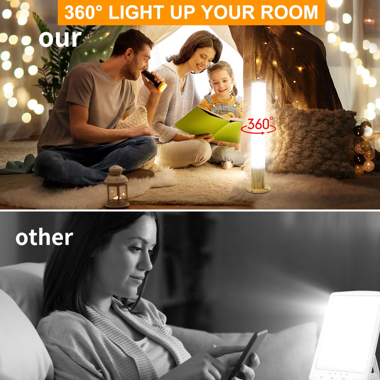 VUSIHOO Brightness control image demonstrates 25–100% adjustable levels.