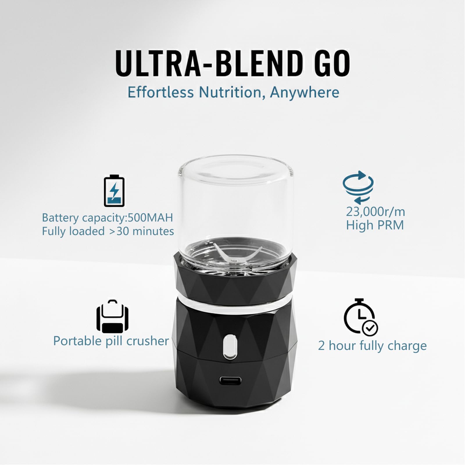 VVKKENN pill crusher battery indicator, long-lasting rechargeable power.