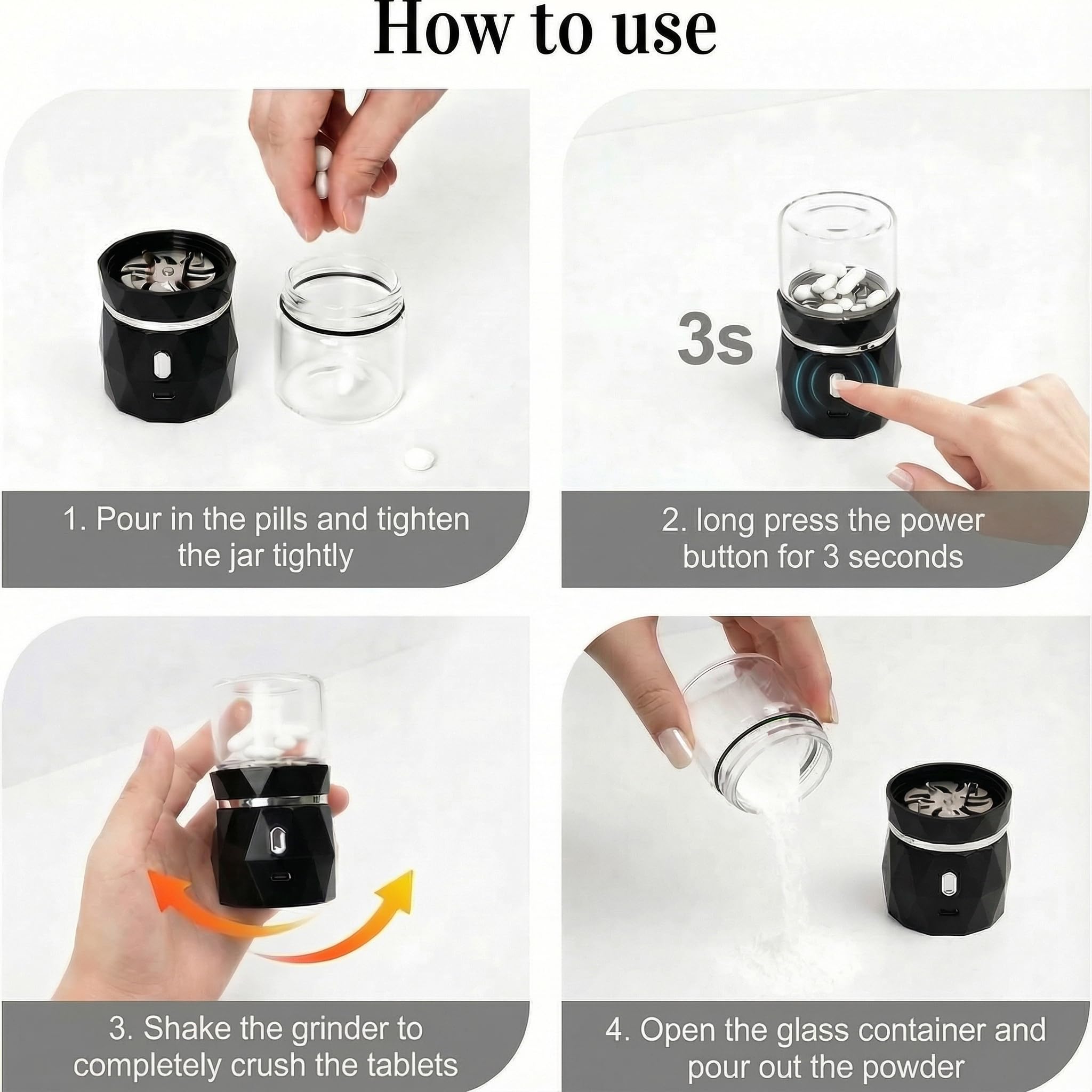 VVKKENN pill crusher easy cleaning container, waterproof housing for rinsing.