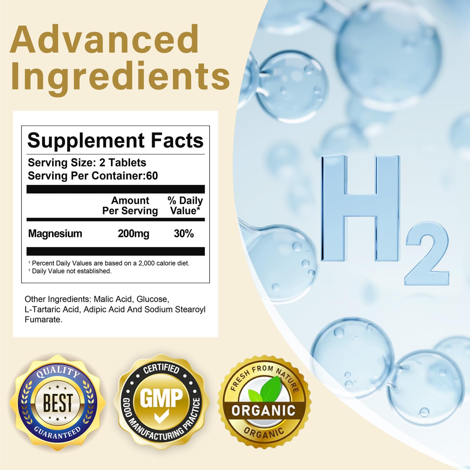 VVQ H2 tablets nano bubbles visual suggesting gentle antioxidant effect.
