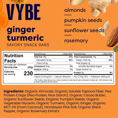 Vybe Savory nutrition bar plant-based ingredients shown for a quick energy lift