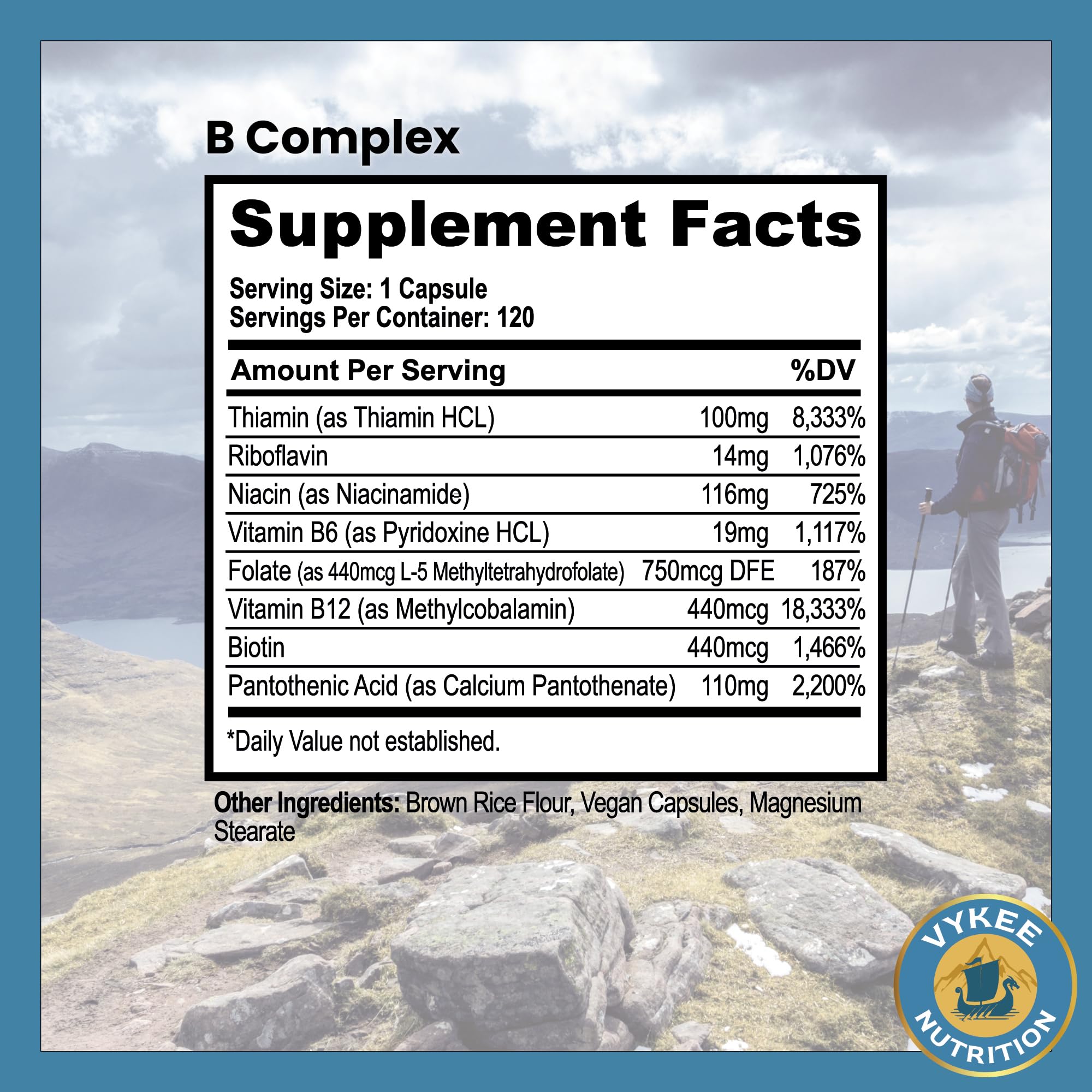 Vykee Nutrition B Complex bottle detail right with QR code transparency features