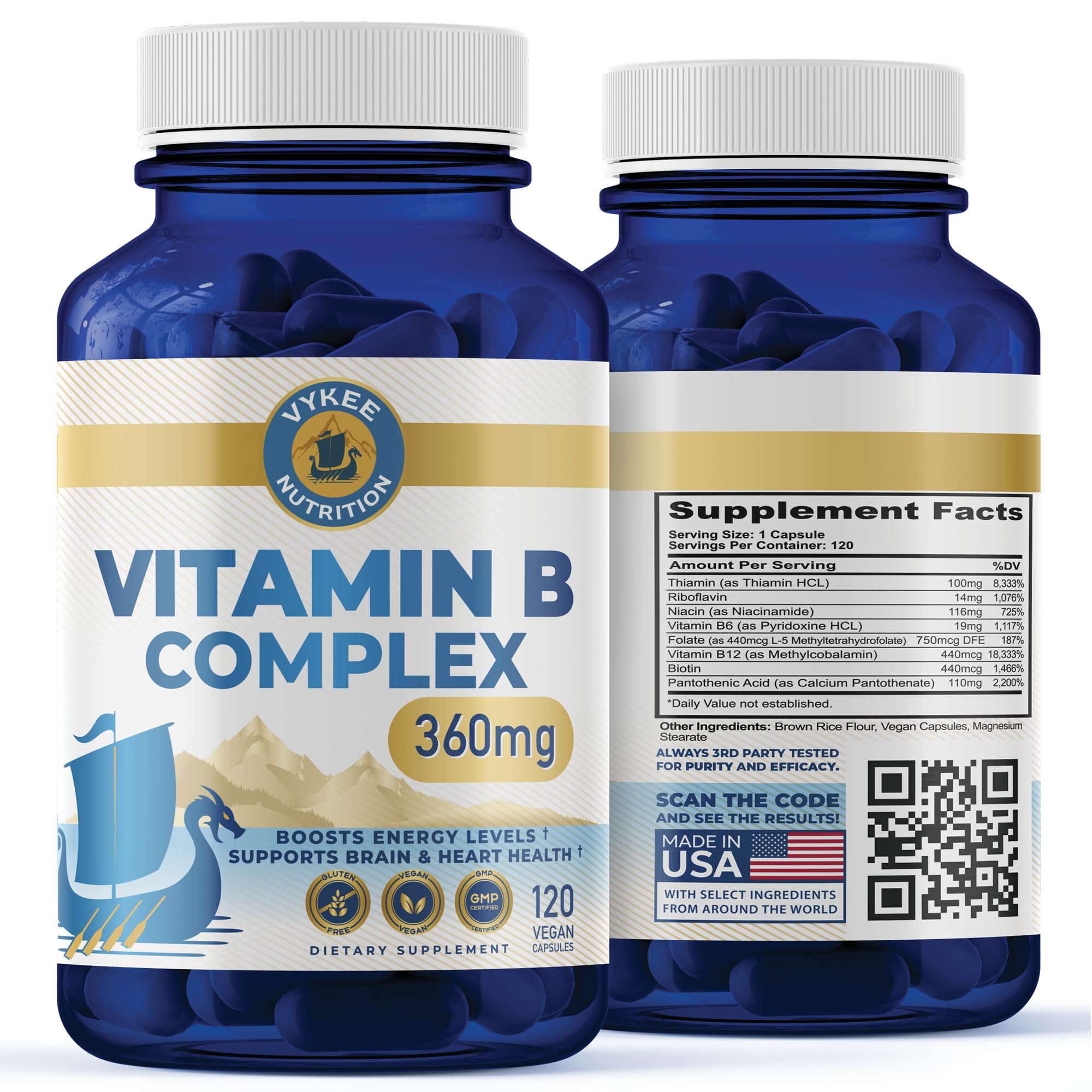 Vykee Nutrition B Complex bottle front highlighting high potency vitamins for energy