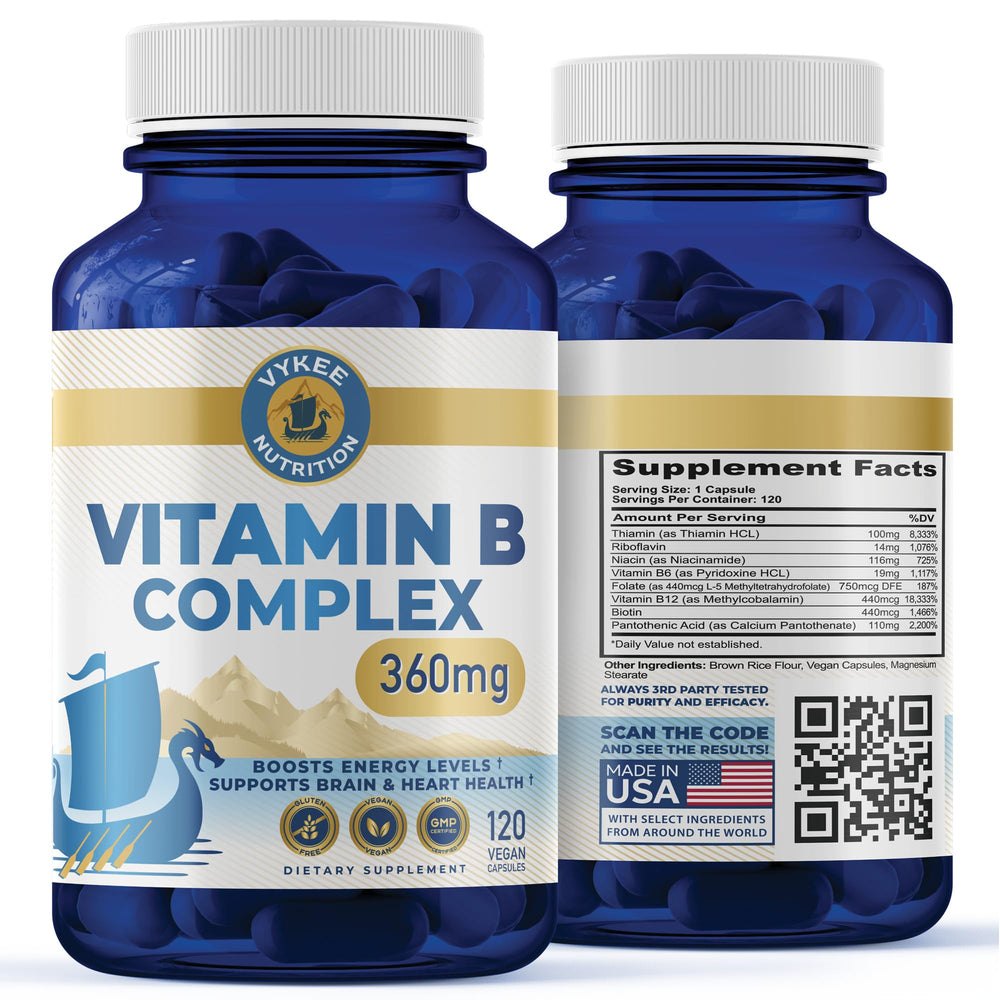 Vykee Nutrition B Complex bottle front highlighting high potency vitamins for energy