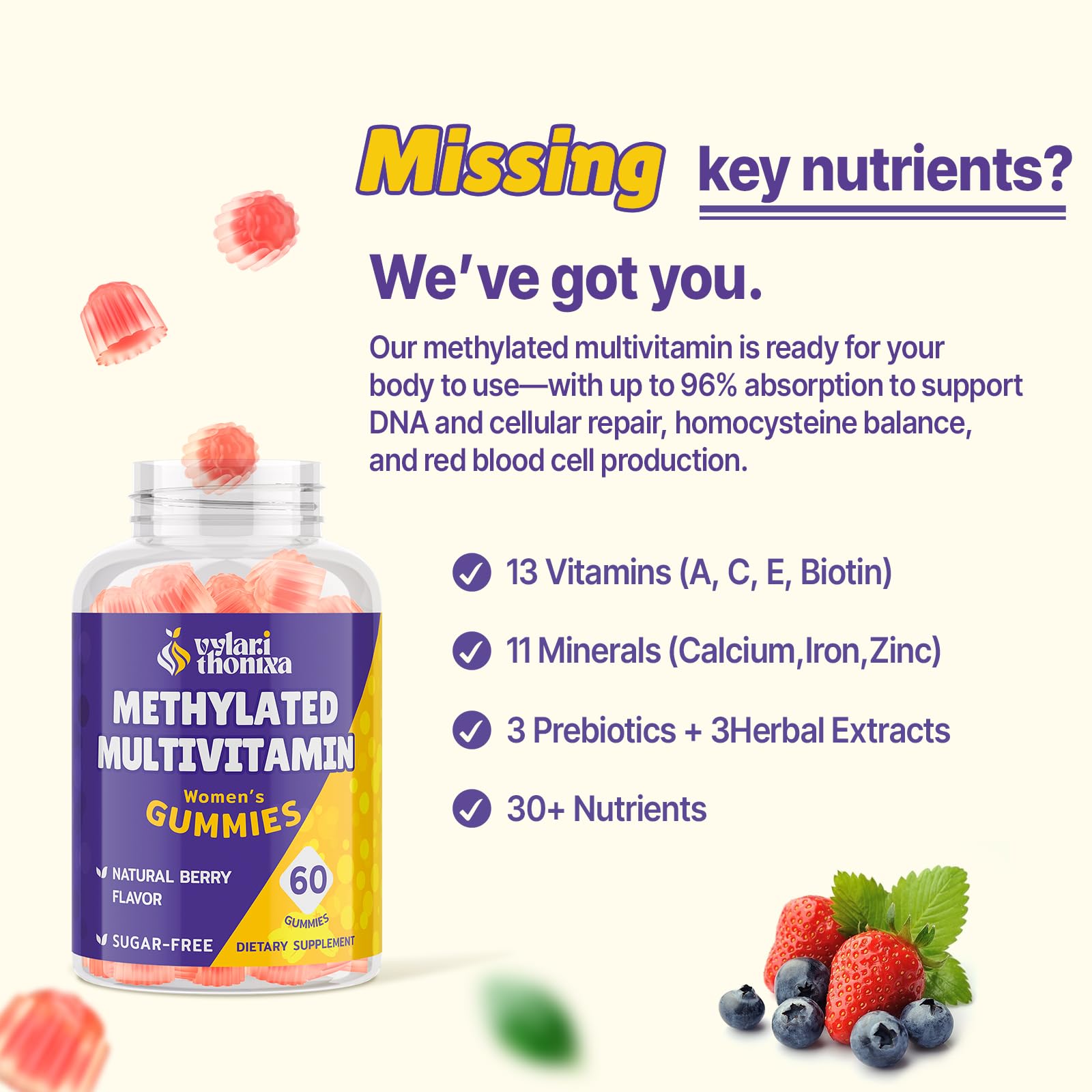 Jar with Vylarithonixa gummies and measuring spoon for easy daily use