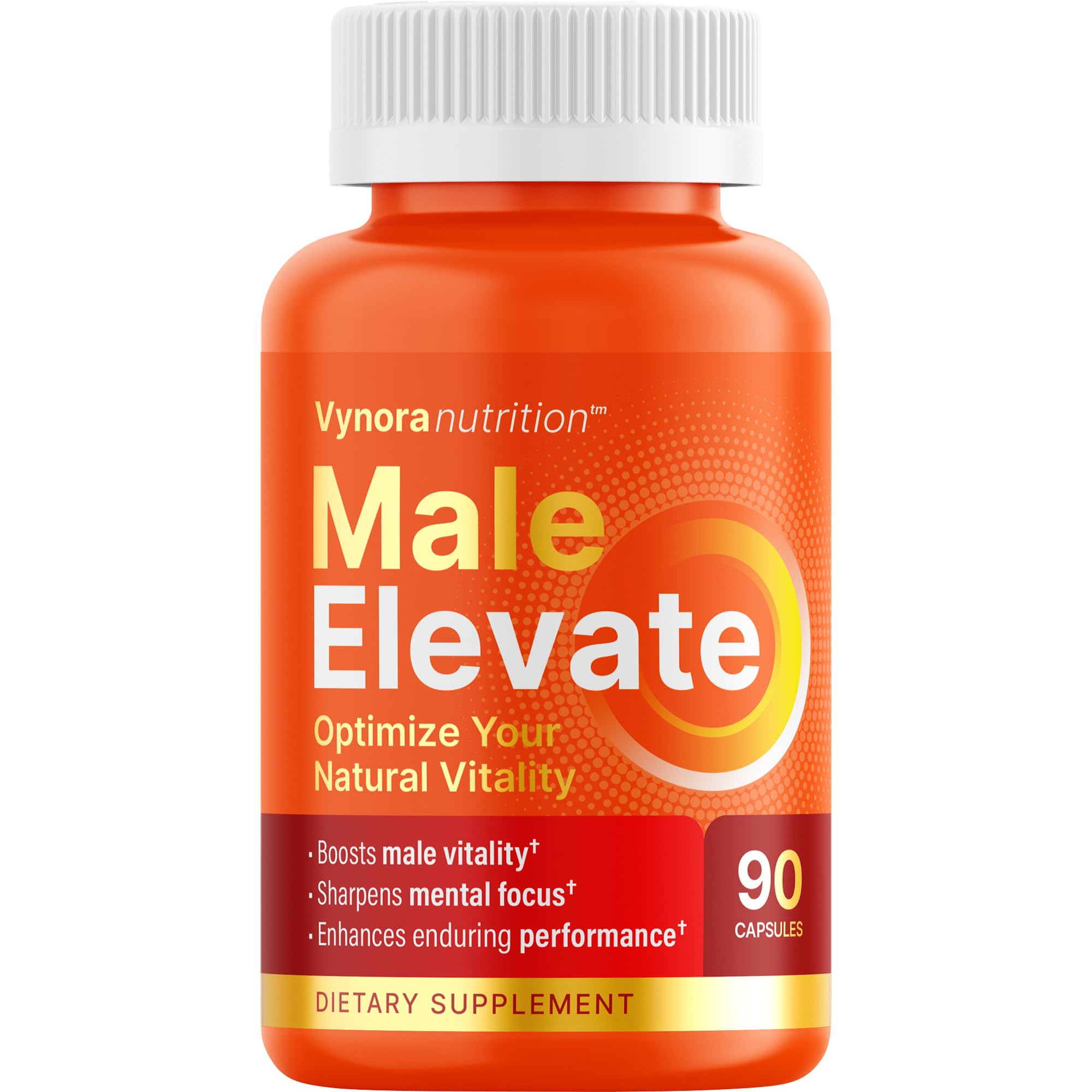 Vynora Testosterone Booster bottle front showing premium packaging for men