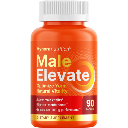 Vynora Testosterone Booster bottle front showing premium packaging for men