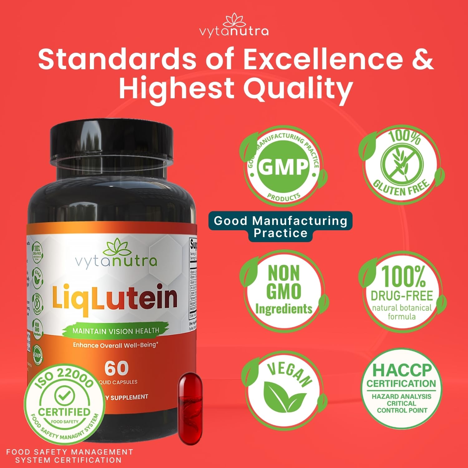 Vytanutra Liquid Lutein capsule close-up with smooth liquid fill.