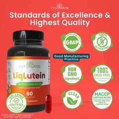 Vytanutra Liquid Lutein capsule close-up with smooth liquid fill.