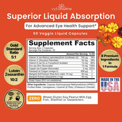 Vytanutra Liquid Lutein pour with dropper showing fast-absorption delivery.