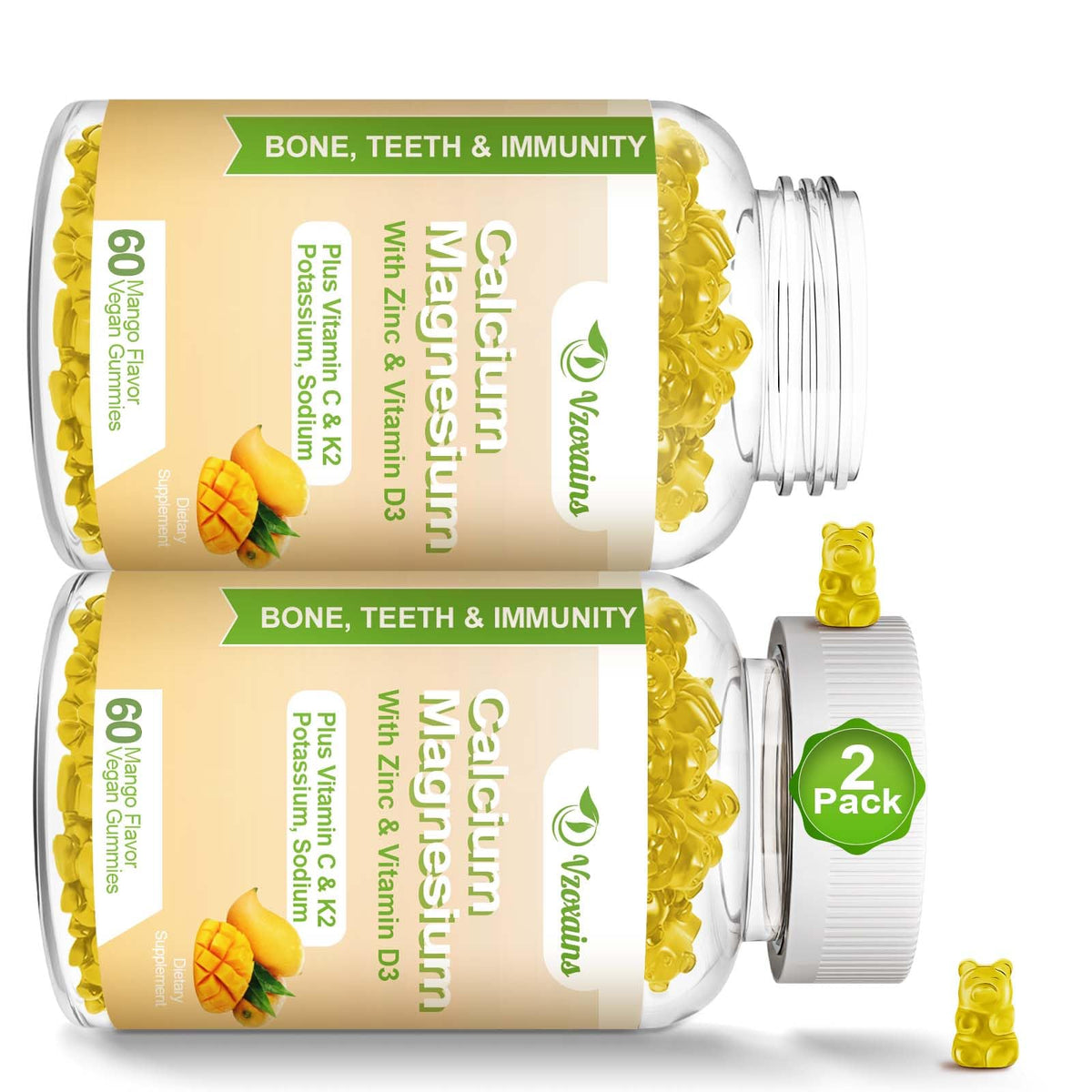 VZOXAINS high-absorption calcium gummies bottle for daily bone health support.