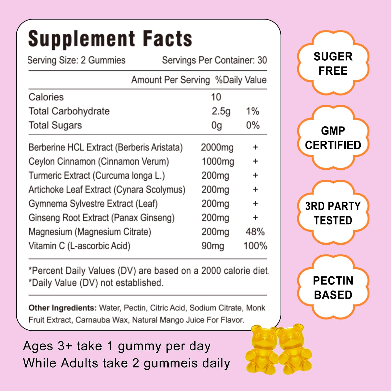 VZOXAINS bottle label shows high purity berberine and cinnamon for daily wellness
