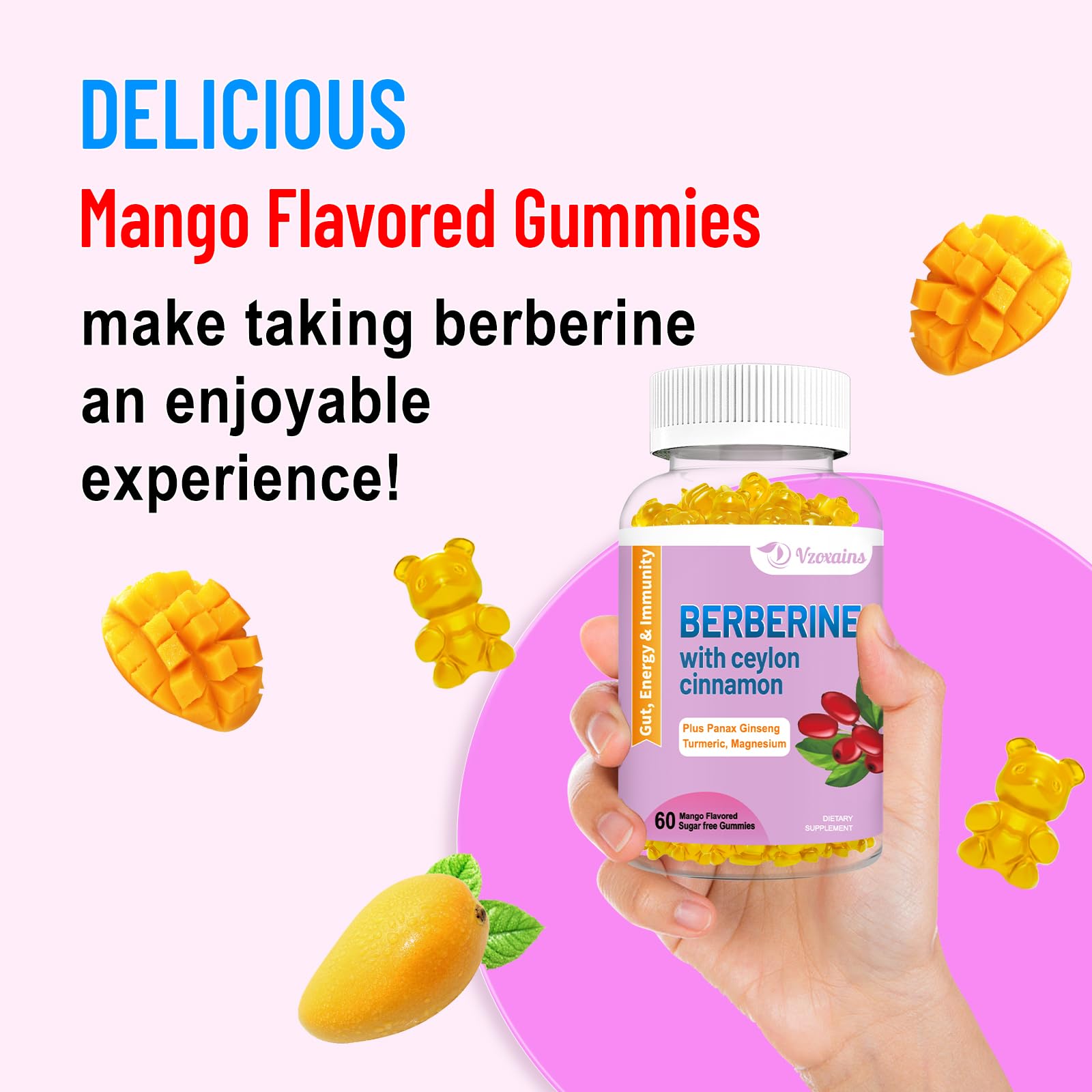 VZOXAINS gummy texture and color suggest a convenient, enjoyable daily routine