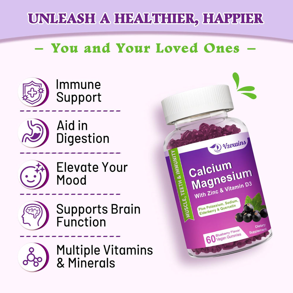 VZOXAINS Gummies ingredients image emphasizes magnesium glycinate and vitamin D3 benefits