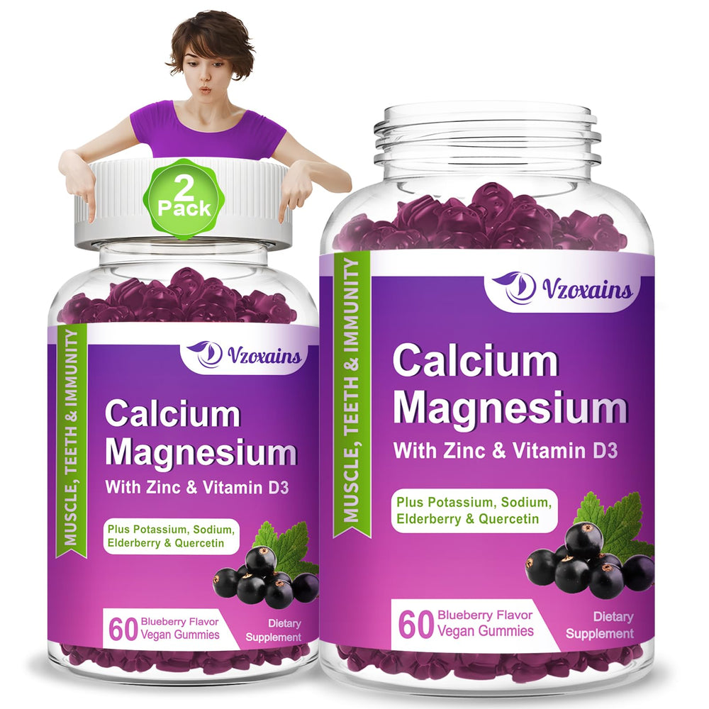 VZOXAINS Calcium Magnesium Zinc Gummies blueberry bottle for easy daily bone support