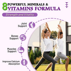 VZOXAINS Calcium Gummies label highlights the 8-in-1 formula for balanced nutrition