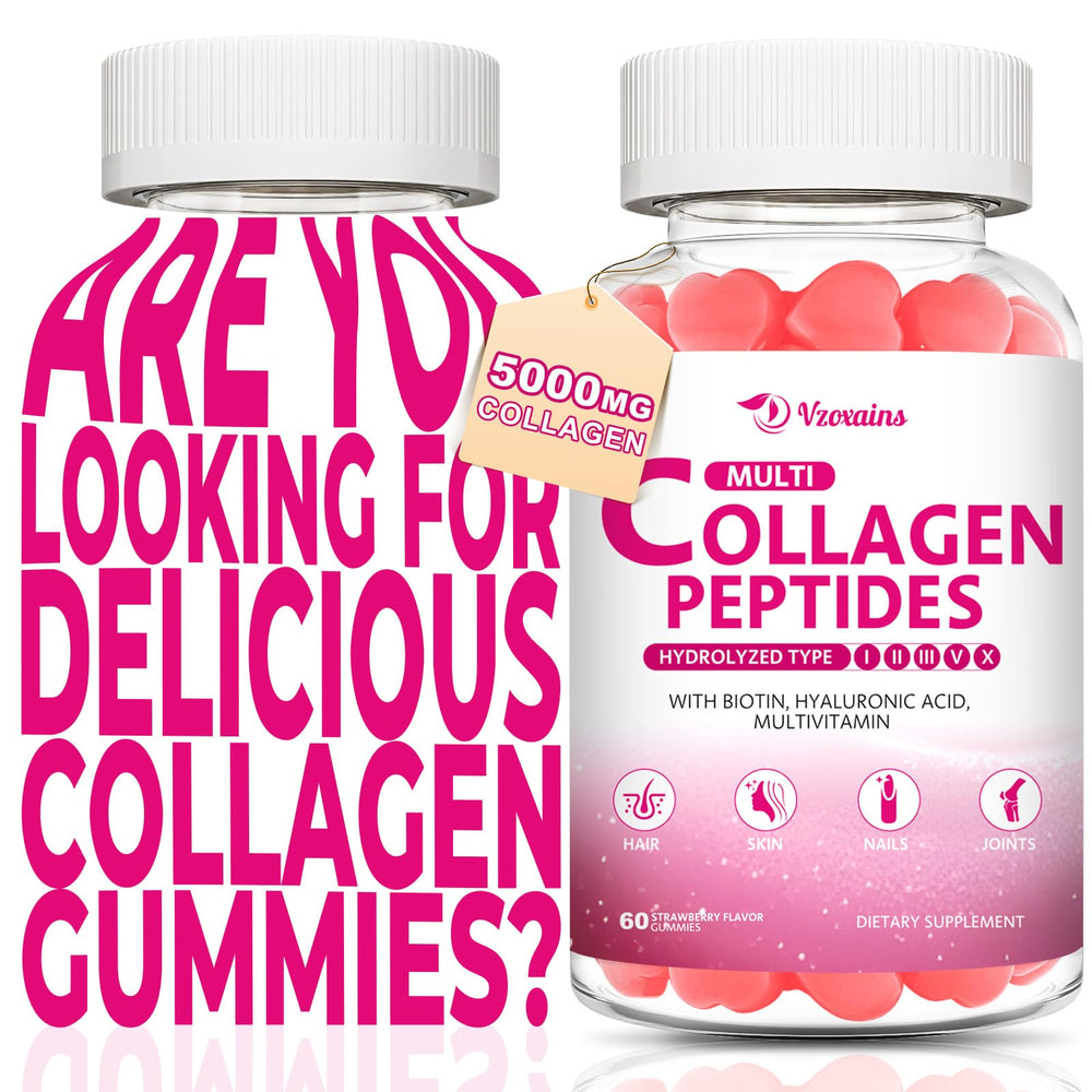 VZOXAINS Collagen Peptides Gummies bottle with strawberry flavor for skin hydration