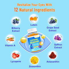 VZOXAINS eye health gummies closeup highlights chewable form and mango flavor.