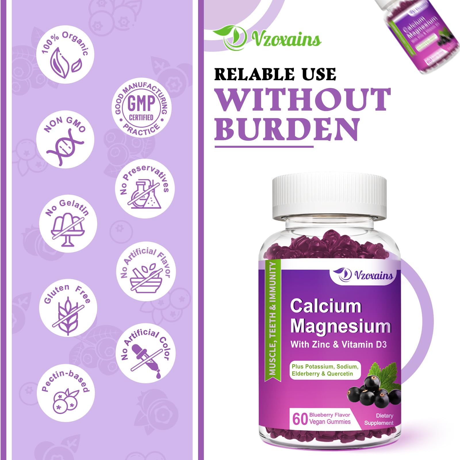 VZOXAINS Immunity benefits image implies immune-supporting nutrients in the blend