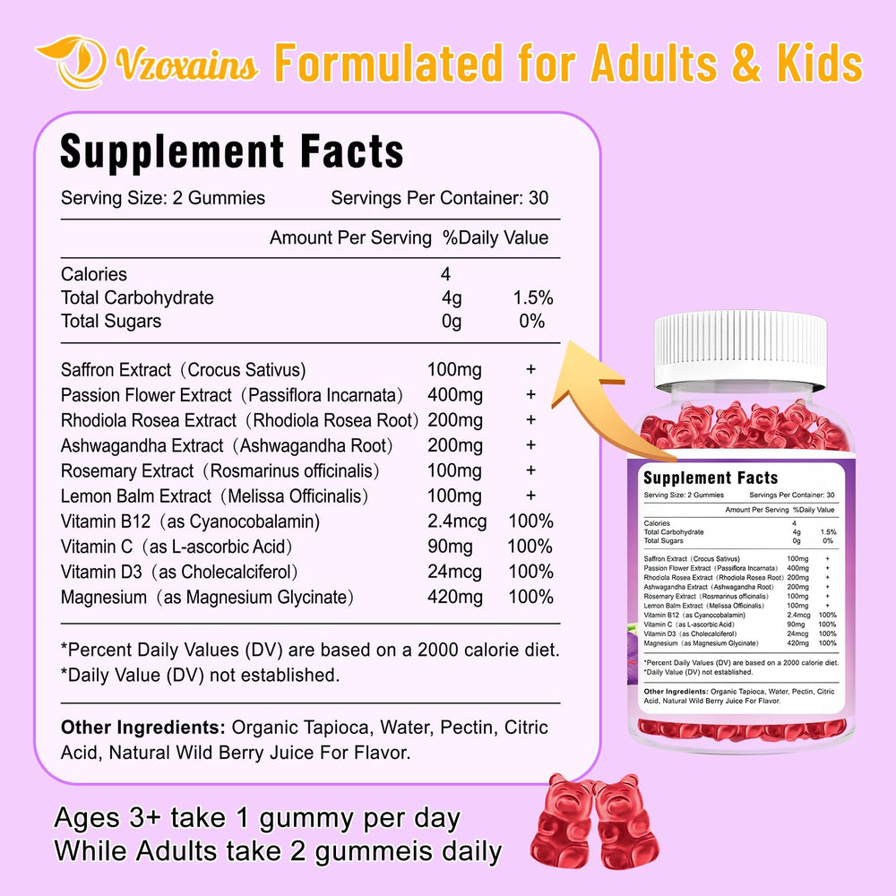 Vzoxains saffron gummies close-up reveals wild berry flavor for daily energy support
