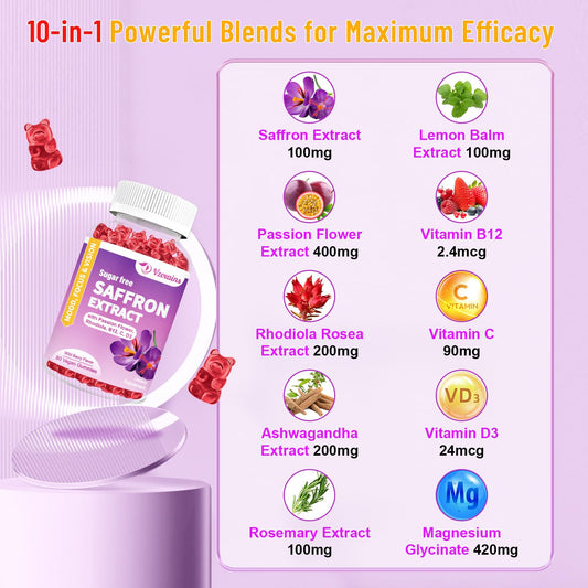 Vzoxains saffron gummies pour into hand for quick daily intake