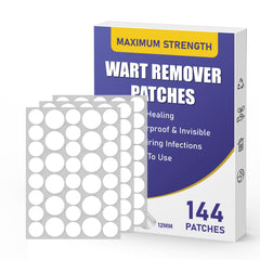 WABRINY packaging shows 144 patches for versatile wart care.