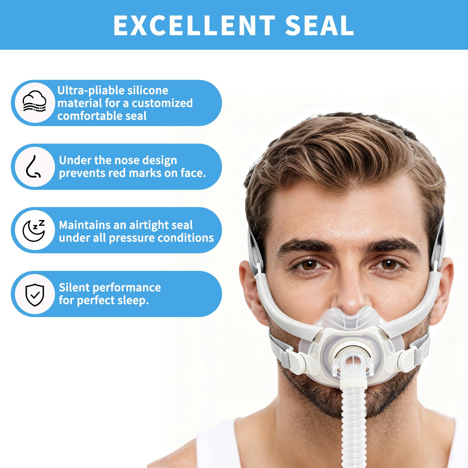 Wagleriz AirFit F40 cushion soft silicone close-up with gentle skin contact.