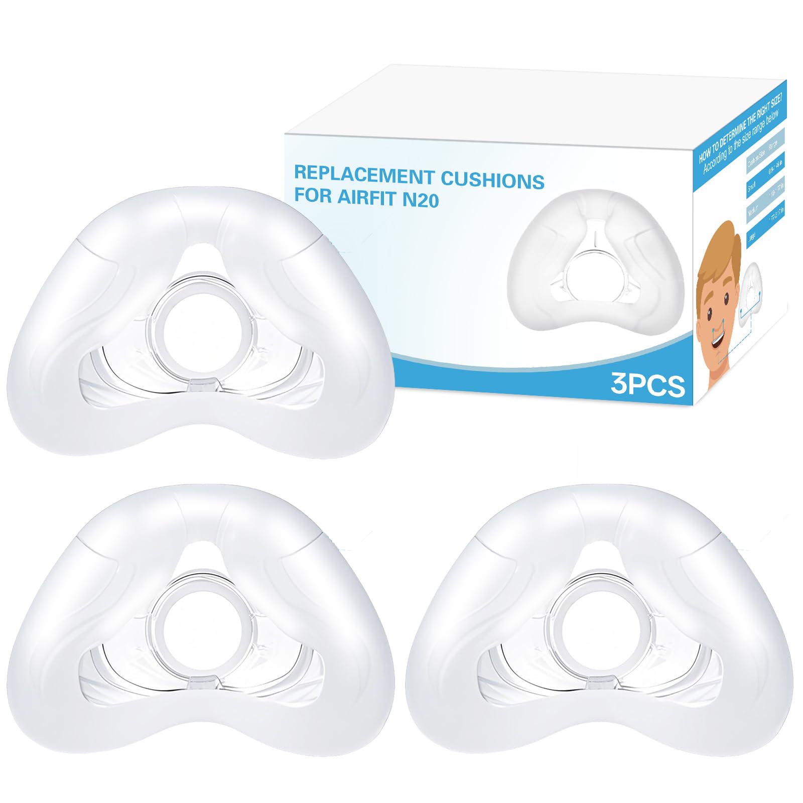 Wagleriz AirFit N20 nasal cushion 3-pack for secure, comfortable CPAP fit.