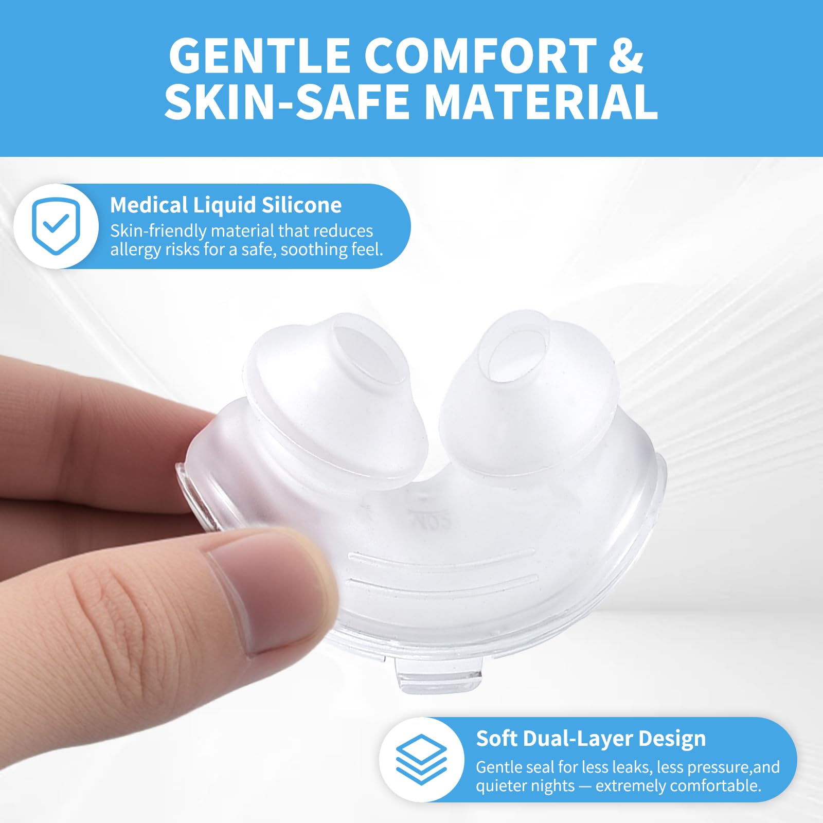Wagleriz medium silicone nasal pillow provides skin-safe long-lasting comfort.