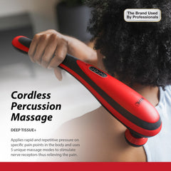 Wahl massager being used on neck and shoulder for upper body relief