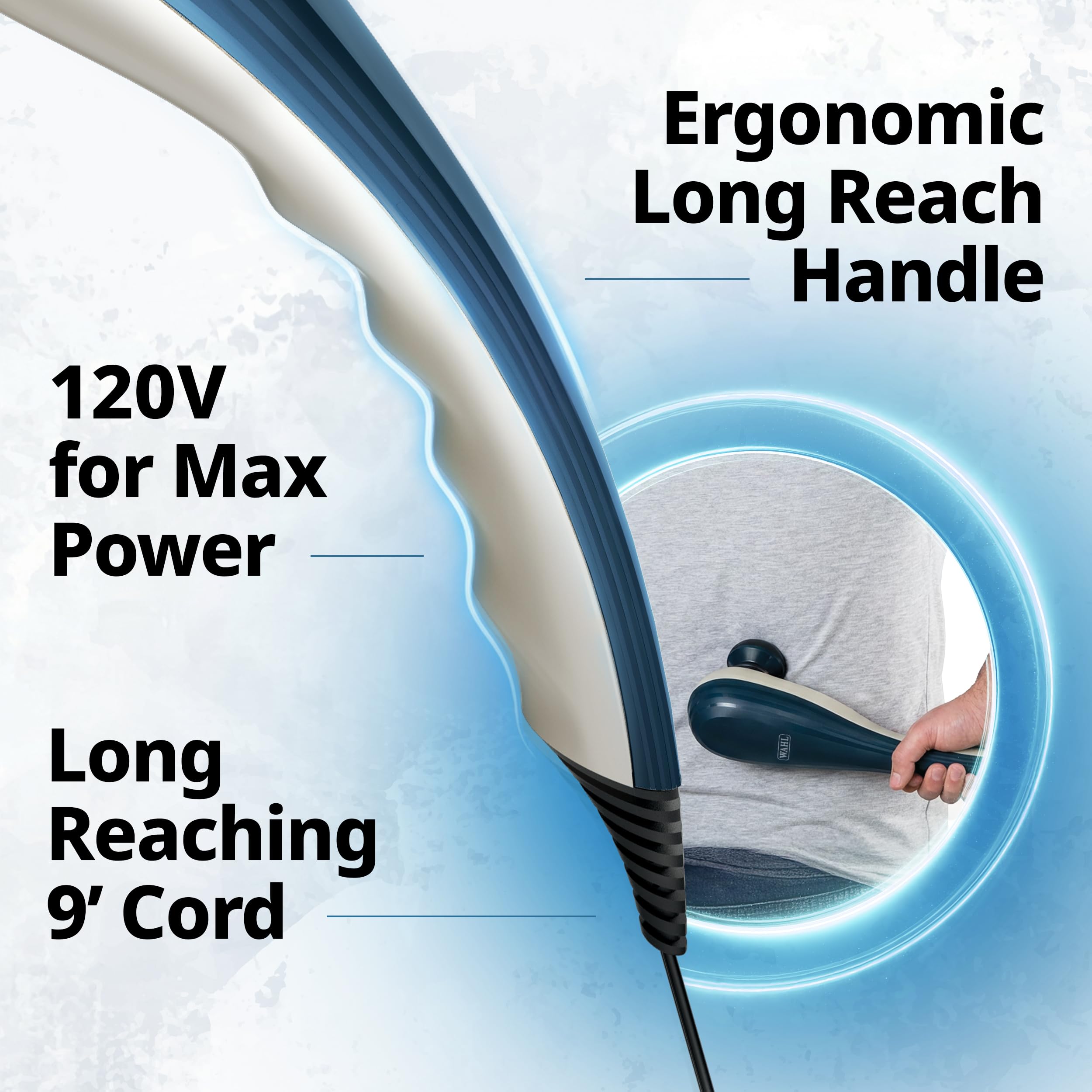 Wahl Deep Tissue Massager in action on the back demonstrates coverage.