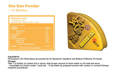 Wai Yuen Tong She Dan Powder packaging highlights heritage and its all-ages respiratory support.